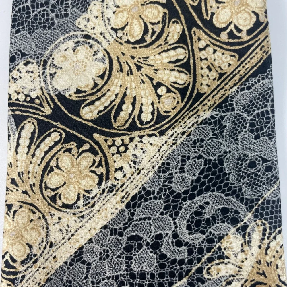 Christian Lacroix Tie Floral Lace Print Stripe Silk Necktie Made in Italy Formal